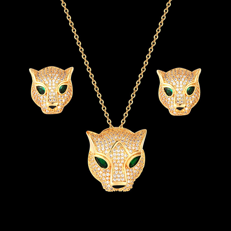 A set of women's earrings featuring a unique and powerful zirconium leopard head necklace from Amazon Europe and America detail image 6
