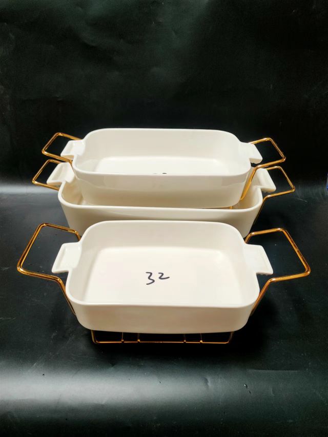 方圆陶瓷带酒精灯配铁架烤盘小龙虾大盘FTY65845详情图2