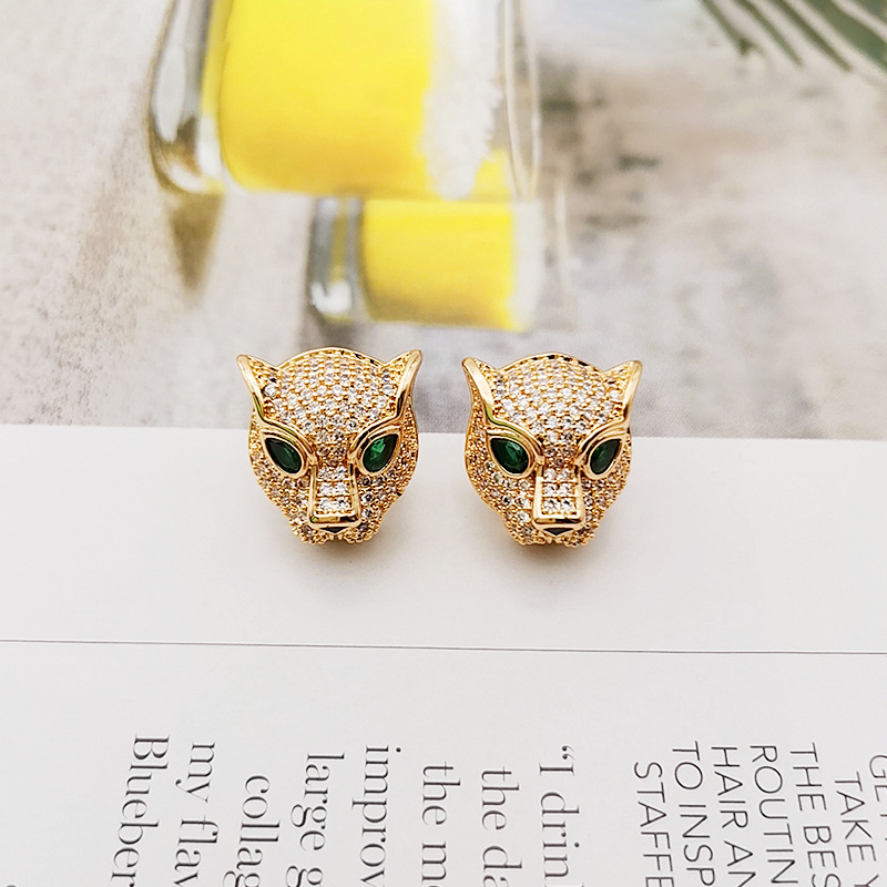 A set of women's earrings featuring a unique and powerful zirconium leopard head necklace from Amazon Europe and America detail image 3