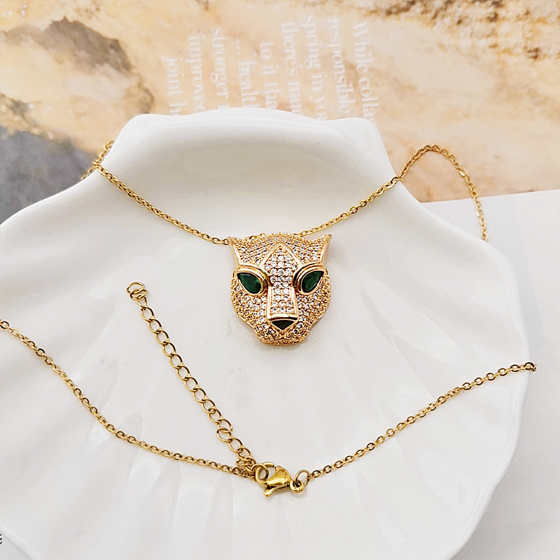 A set of women's earrings featuring a unique and powerful zirconium leopard head necklace from Amazon Europe and America details Picture
