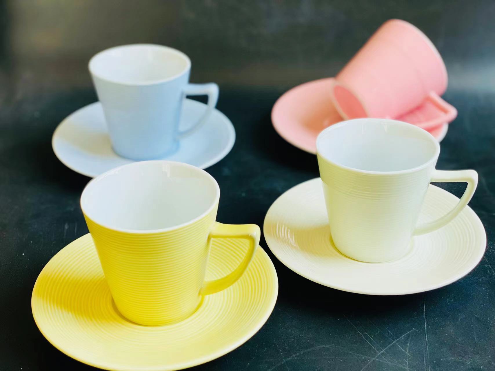 In stock mixed-color coffee cups and saucers, a box of 6 sets of clear packaging from Yongsheng Ceramics YS details Picture
