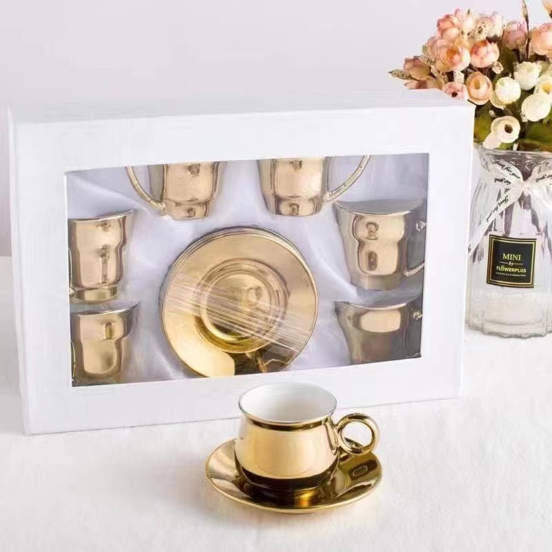 咖啡杯碟/电镀/陶瓷白底实物图