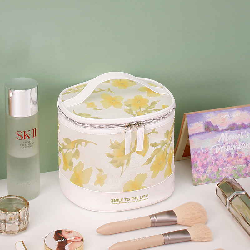 New hidden flower cylinder cosmetic bag, travel toiletry storage bag, cosmetic bag wholesale, convenient hand-held cosmetic bag