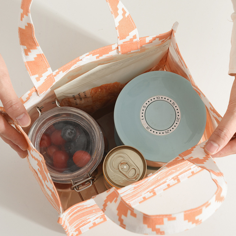 New convenient bento bags, hand-held rice bags, large-capacity lunch box bags, patterned hand-held lunch box bags, factory wholesale Specification image