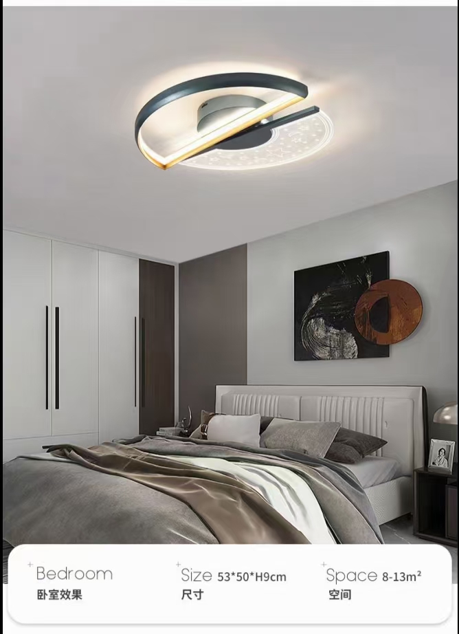 The room lamp has a diameter of 56x50cm and is a dual-color LED light