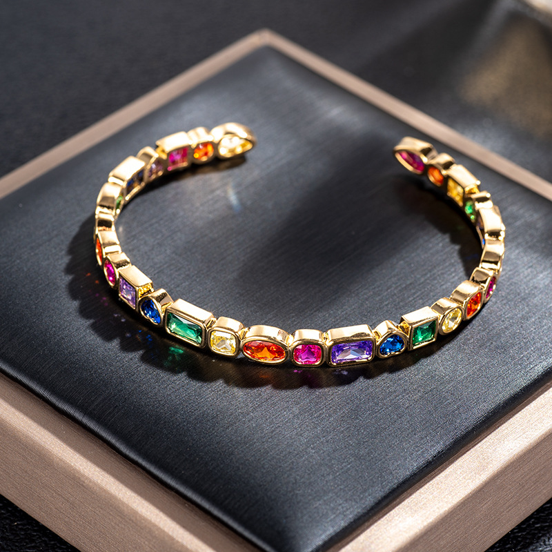 Rainbow Zircon seven-color irregular-shaped bracelet for female Internet celebrities, European and American light luxury rose gold birthday and Valentine's Day gift wholesale