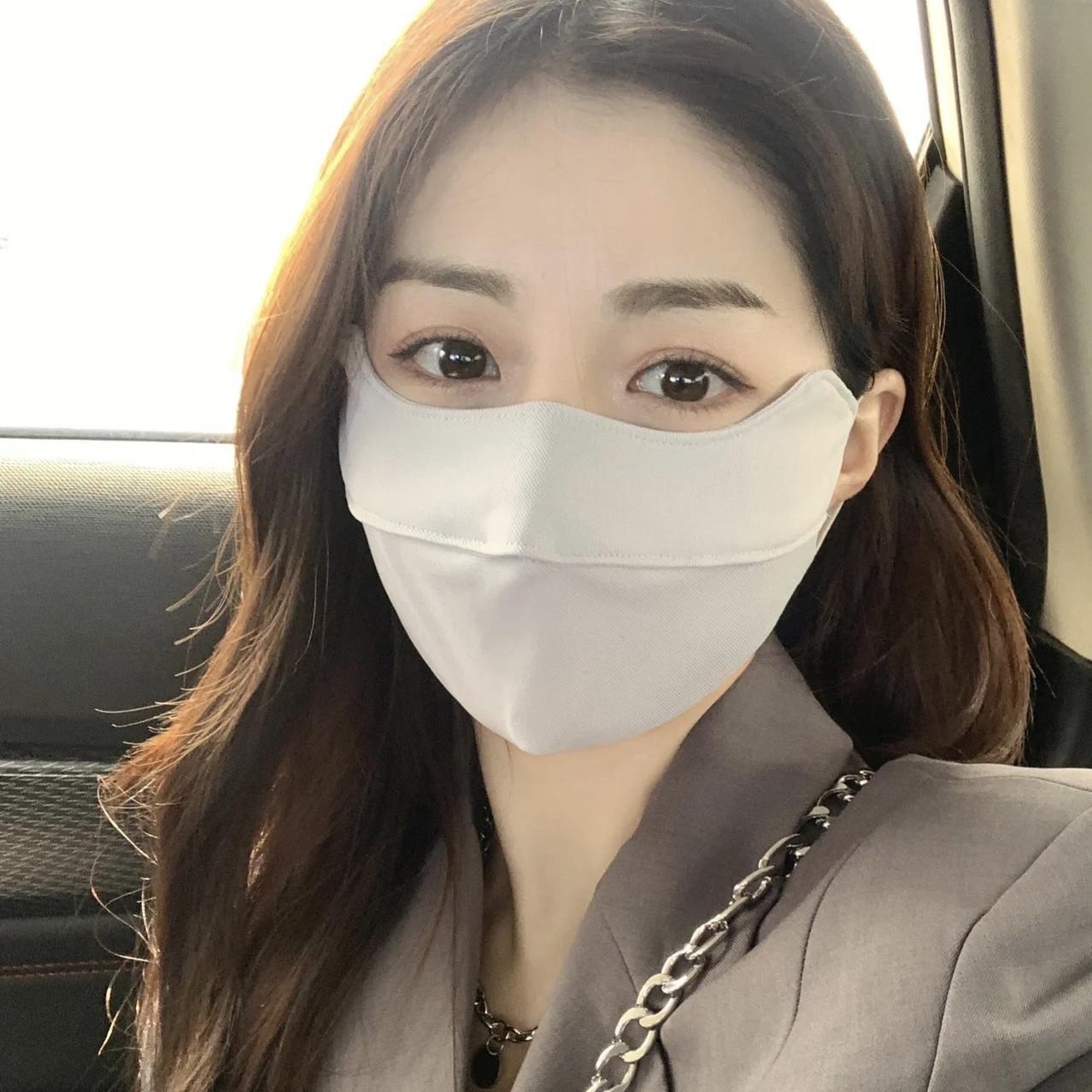 纯色护眼角防晒口罩面罩3d立体口罩夏季女男防尘防紫外线冰丝-涤