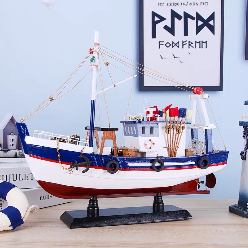 38cm蓝红色渔船图