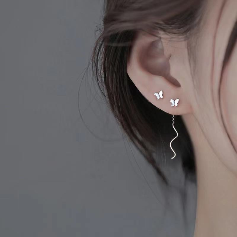 S999纯银蝴蝶耳线女夏季耳饰新款潮高级耳圈小众设计养耳洞详情图1