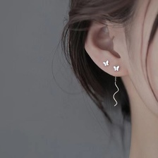 S999纯银蝴蝶耳线女夏季耳饰新款潮高级耳圈小众设计养耳洞