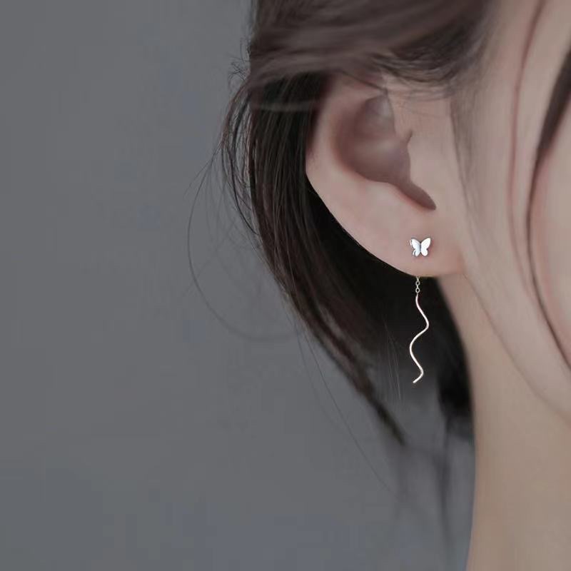 S999纯银蝴蝶耳线女夏季耳饰新款潮高级耳圈小众设计养耳洞详情图5