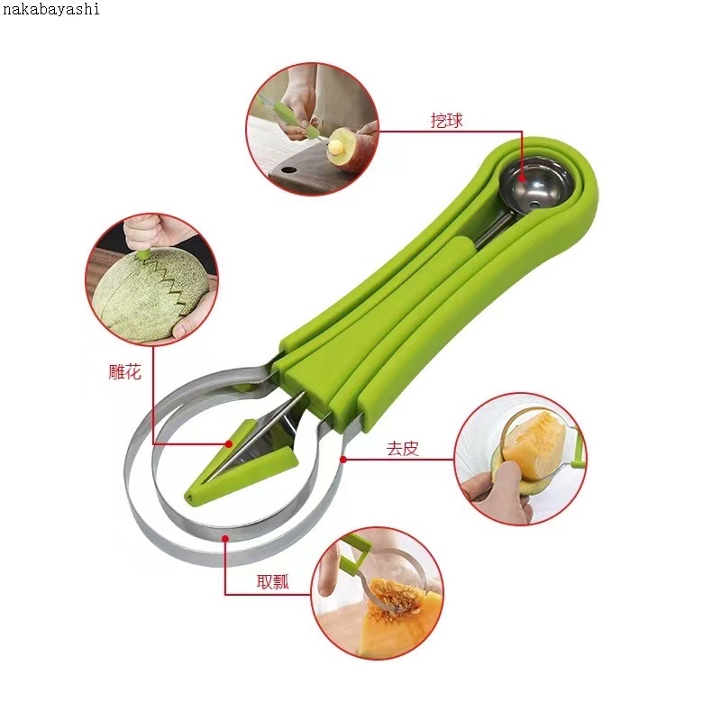 Three-in-one fruit ball digger, multi-functional double-head set, carved knife, watermelon bag digger, seed removal and platter tool details Picture