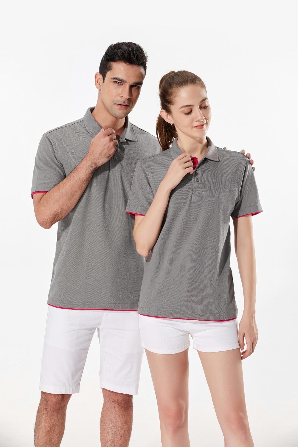 新款双色拼接领男POLO衫棉短袖翻领T恤企业工作服文化衫定制logo