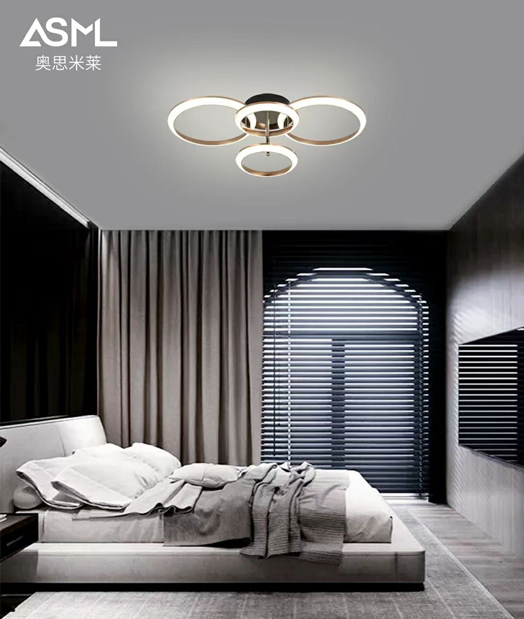 The Penlijin 9231-4-head ceiling lamp features a direct 880mmLED three-color variable light and stepless dimming details Picture