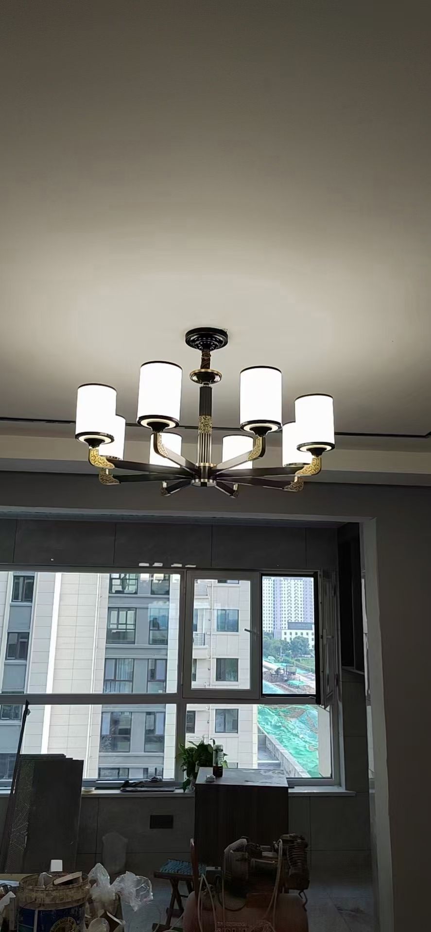 Copper + glass lampshade 8-head hanging black