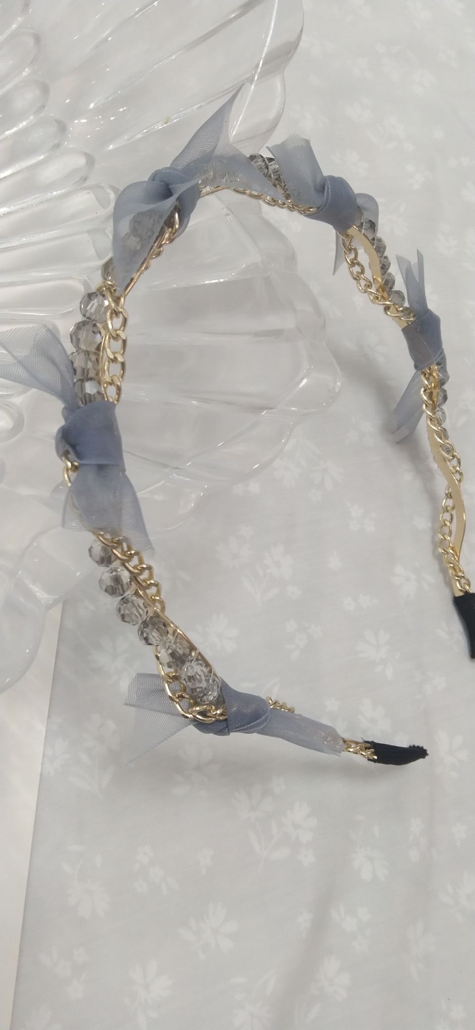 Summer gauze crystal knotted fine hair band French super fairy simple water diamond hair band detail image 2