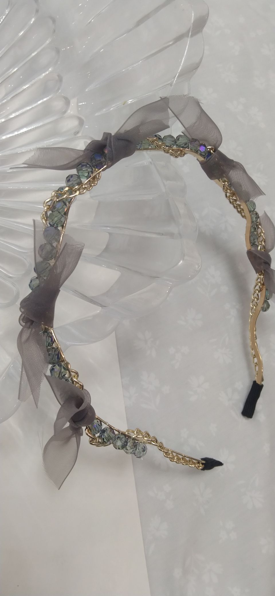 Summer gauze crystal knotted fine hair band French super fairy simple water diamond hair band detail image 5