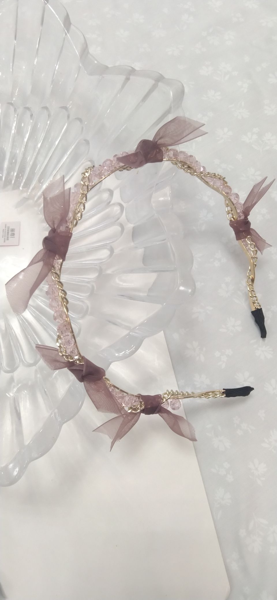 Summer gauze crystal knotted fine hair band French super fairy simple water diamond hair band detail image 3