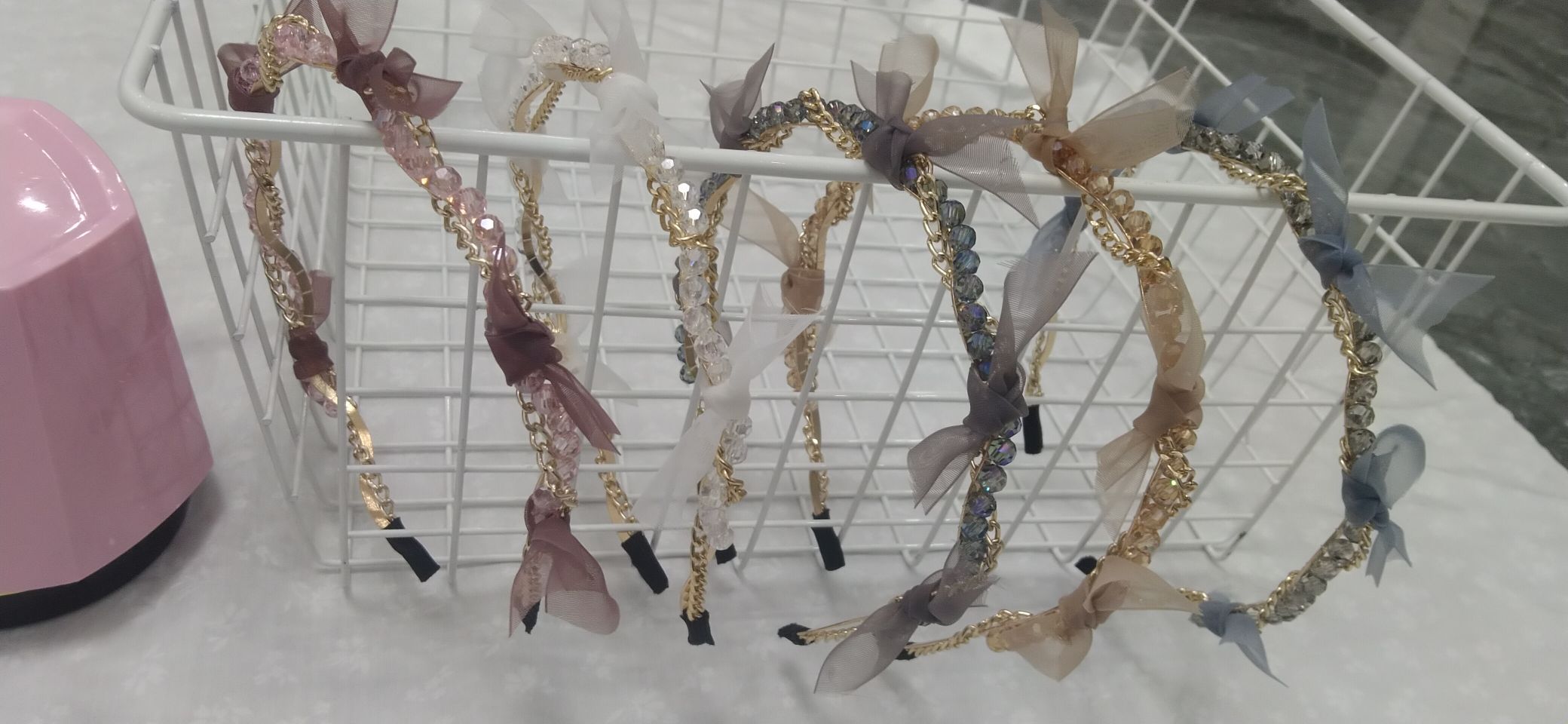 Summer gauze crystal knotted fine hair band French super fairy simple water diamond hair band detail image 8