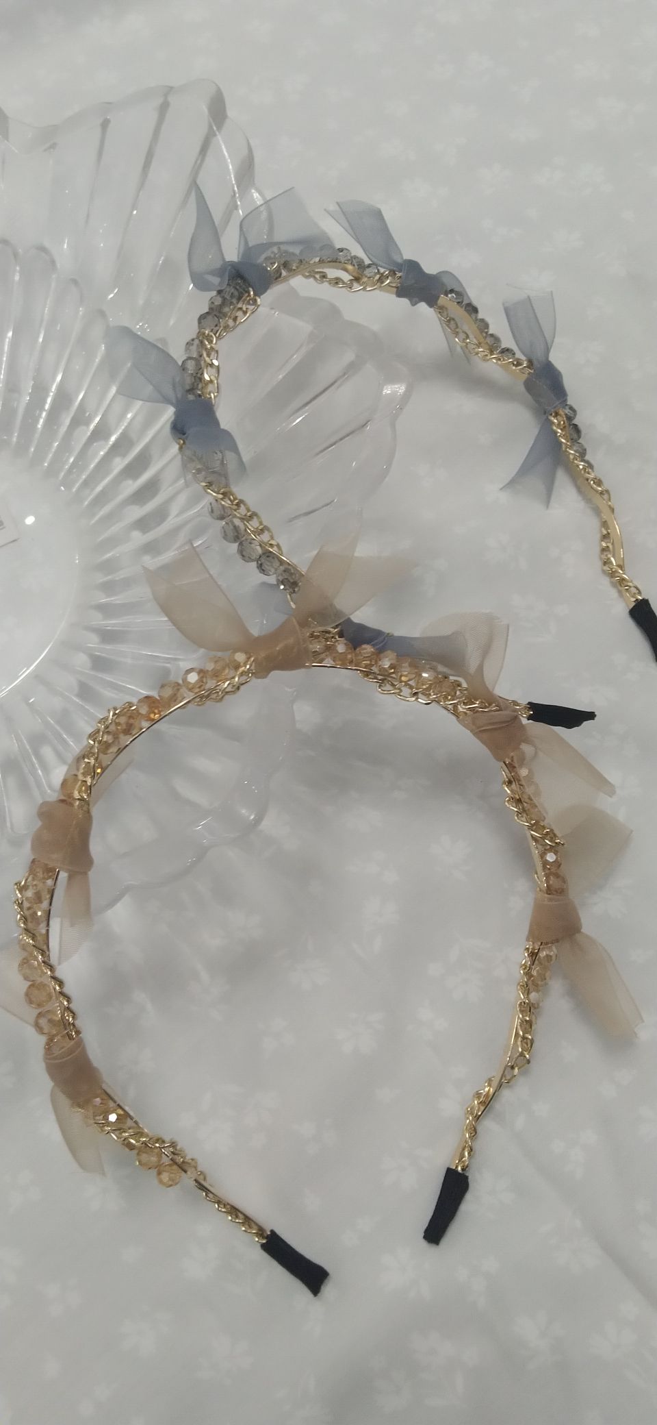 Summer gauze crystal knotted fine hair band French super fairy simple water diamond hair band Specification image