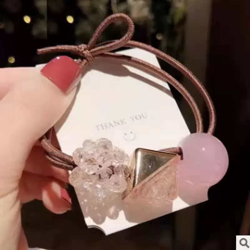Korean version with beaded jelly-colored hair tie, rubber band, popular bun hairstyle, ponytail leather case, simple and elegant hair accessory for girls Specification image