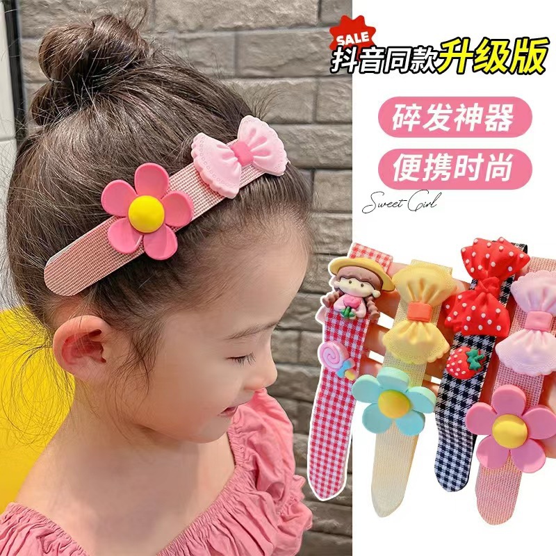 2022新款蝴蝶结花朵甜美森系儿童碎发贴不伤发简约百搭麻花辫头箍详情图3