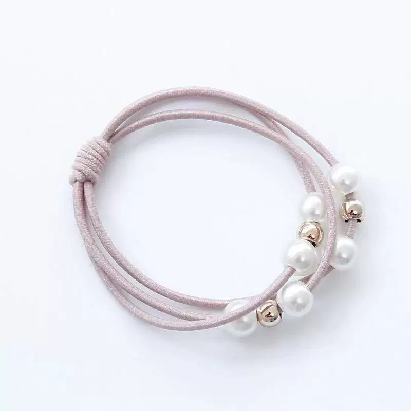 Korean ins high-elasticity three-line multi-layer rubber band pearl tie gold bead knot hair nine-bead retro and simple style headwear detail image 5