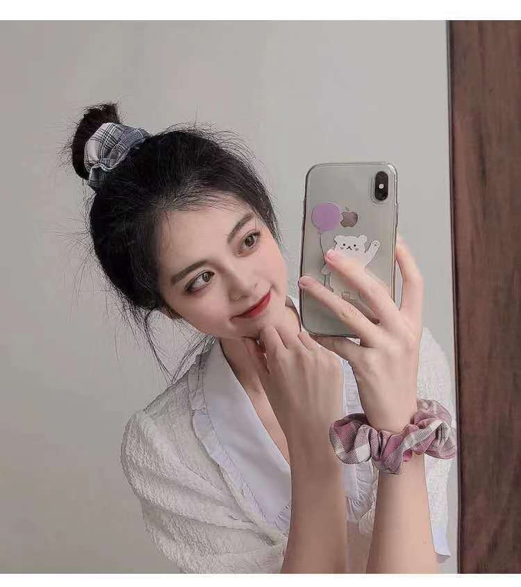 bm's same style large intestine hair band, Japanese and Korean JK uniform fabric, popular checkered girl's simple hair band, women's fat intestine band