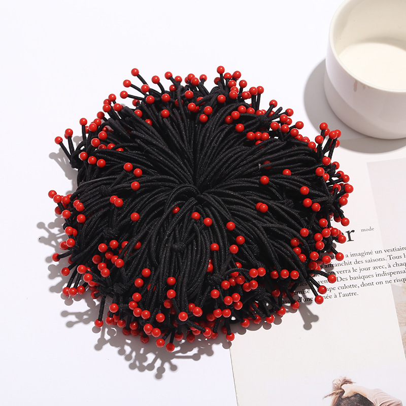 Korean version 6-red bean hair bands that don't damage hair, simple rubber band women's headwear, street stall supply, 2-yuan store wholesale Application Scenario