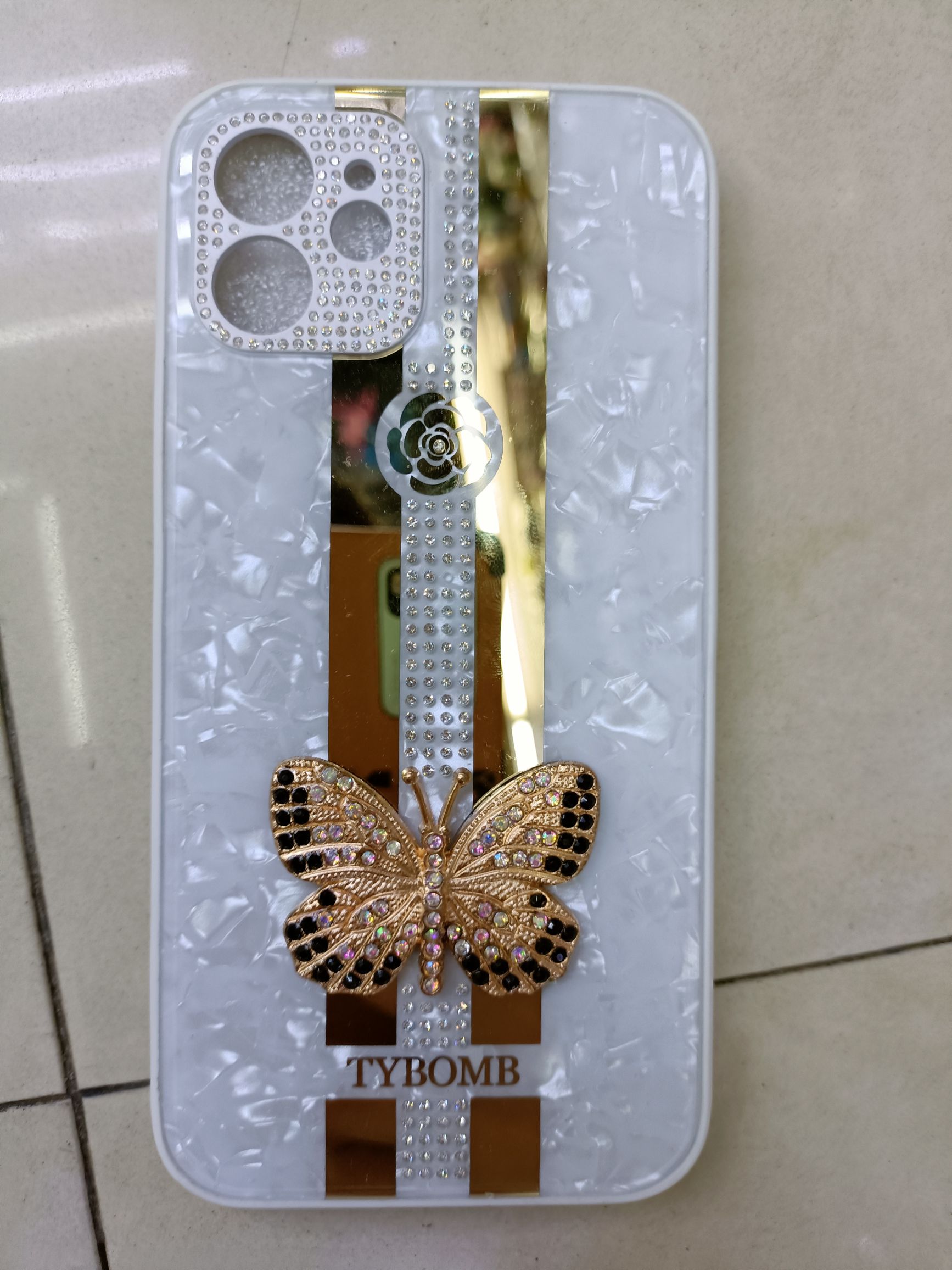 蝴蝶钻贝壳纹手机壳 摄像头贴钻  不贴钻详情图4