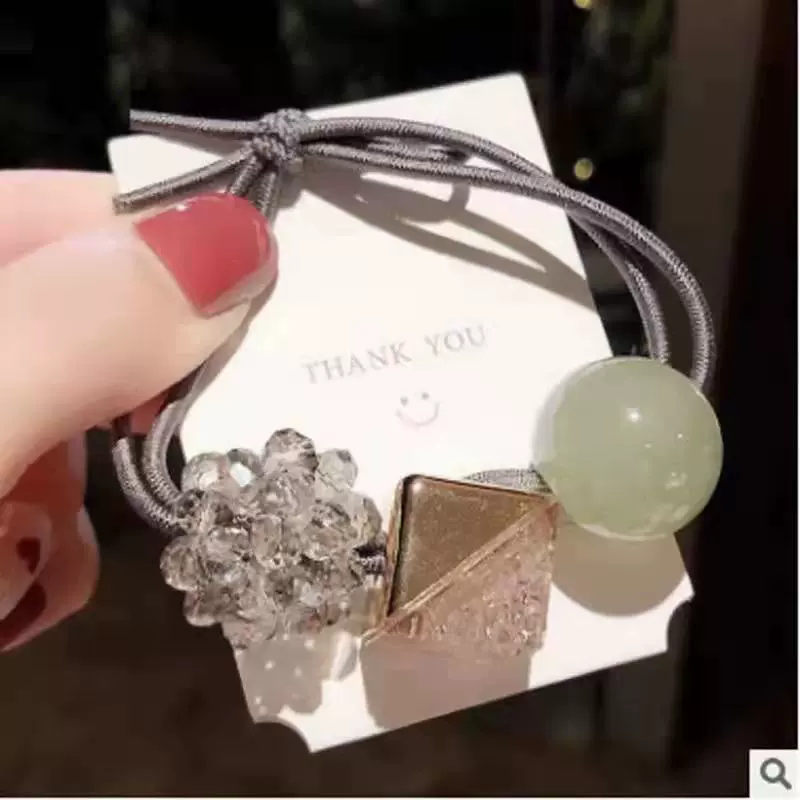 Korean version with beaded jelly-colored hair tie, rubber band, popular bun hairstyle, ponytail leather case, simple and elegant hair accessory for girls details Picture