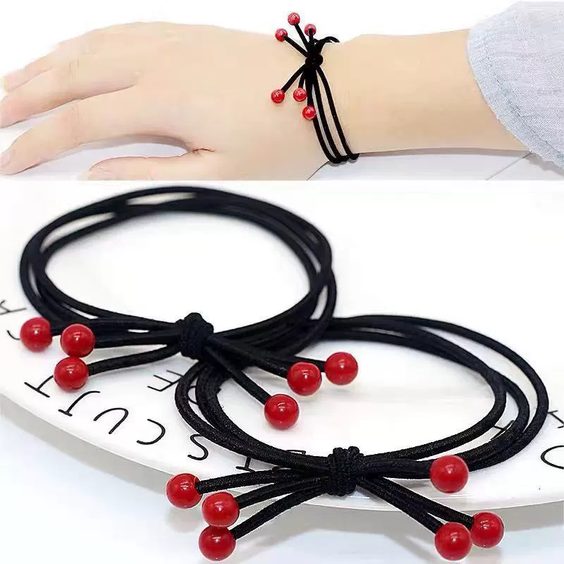 Korean version 6-red bean hair bands that don't damage hair, simple rubber band women's headwear, street stall supply, 2-yuan store wholesale details Picture