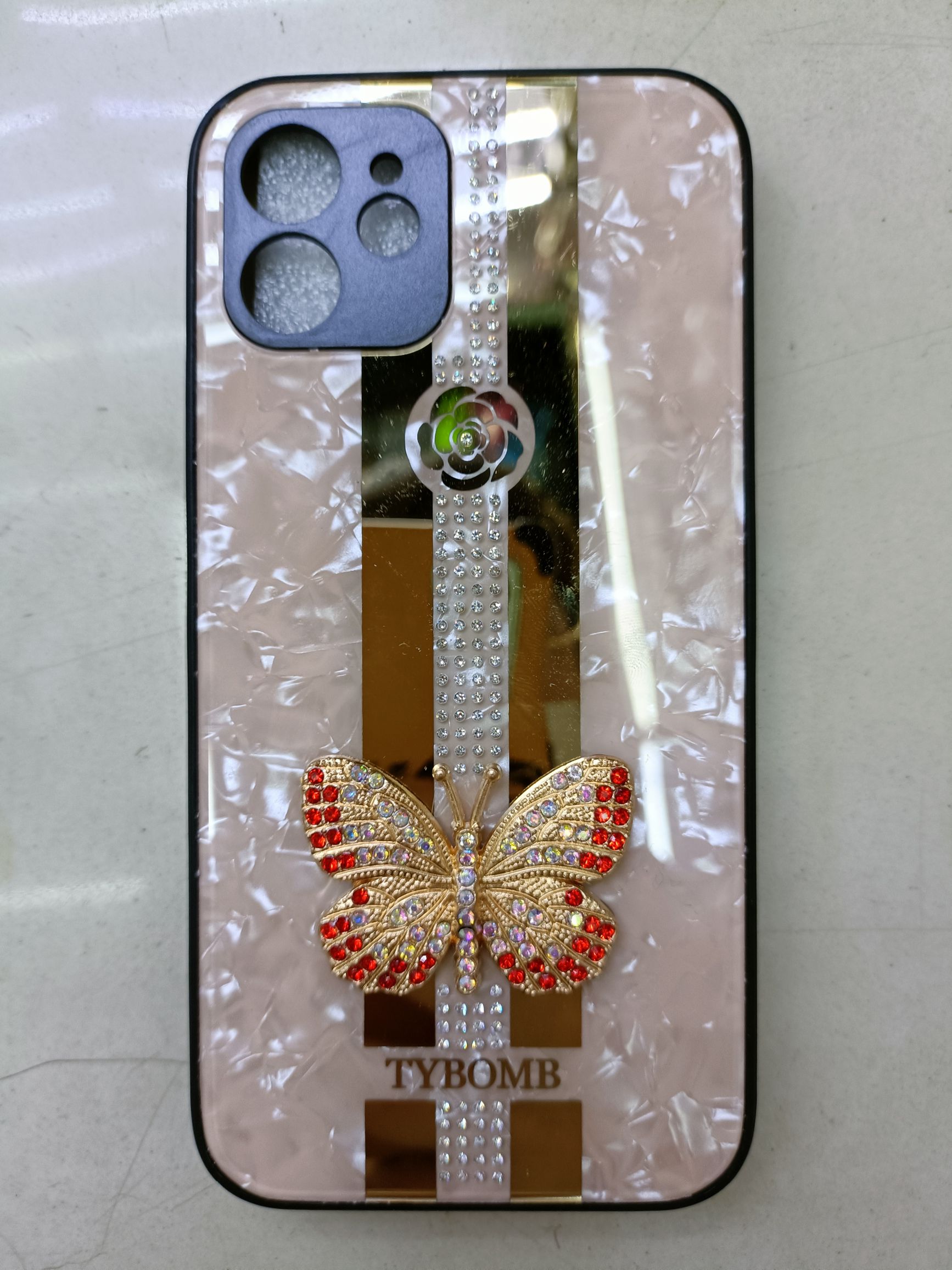 蝴蝶钻贝壳纹手机壳 摄像头贴钻  不贴钻详情图2