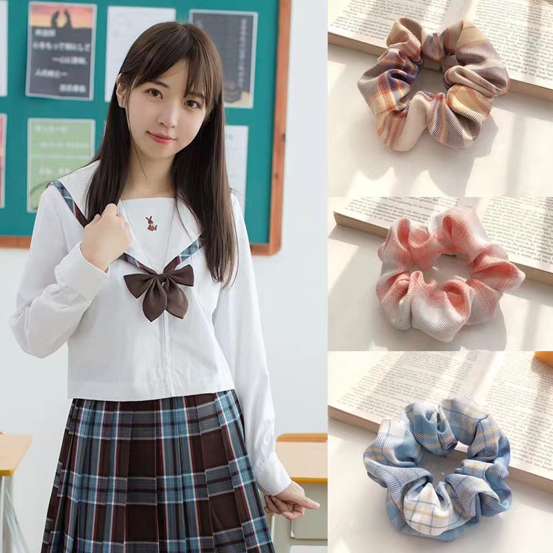 bm同款大肠发圈 日韩系JK制服布艺网红格子少女简约发绳 女肥肠圈详情图5