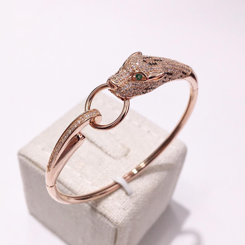 Wholesale foreign trade accessories: European and American style copper gold-plated style, circular leopard and diamond-encrusted bracelet detail image 3