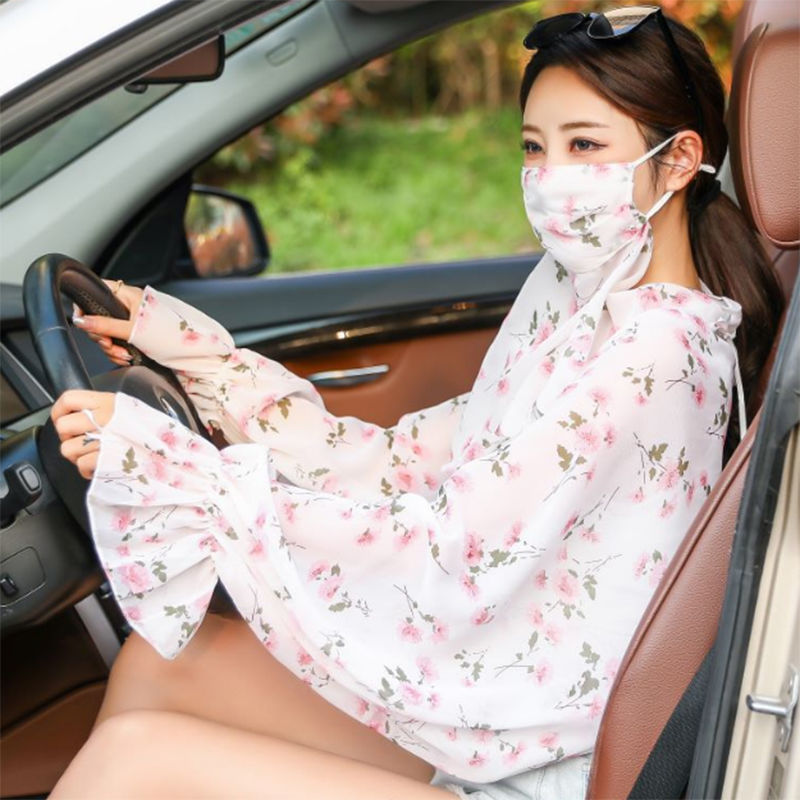防晒披肩女薄款开车骑车长袖防紫外线披肩面纱护颈夏季一体防晒衣详情图4