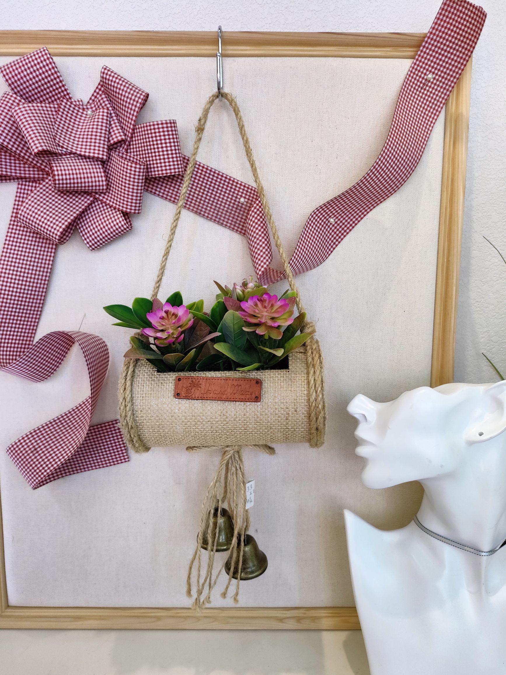 Artificial flower bonsai, artificial plants, green plant potted plants, wall decoration, wall-hung wind chime, linen decoration series Specification image