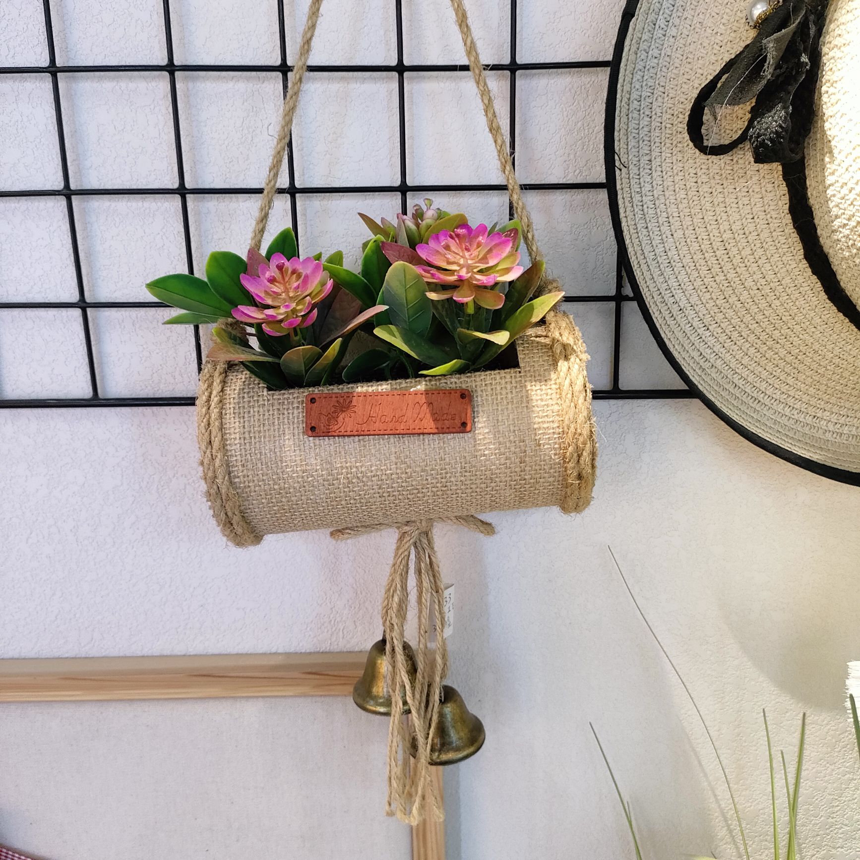 Artificial flower bonsai, artificial plants, green plant potted plants, wall decoration, wall-hung wind chime, linen decoration series