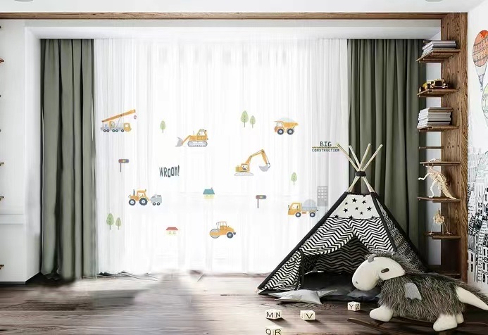 宾果可定制儿童房窗帘制品男孩子最爱的挖机窗纱详情图1