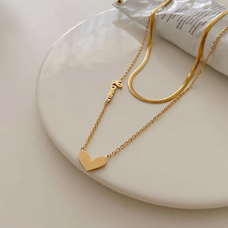 双层爱心钛钢项链详情图2