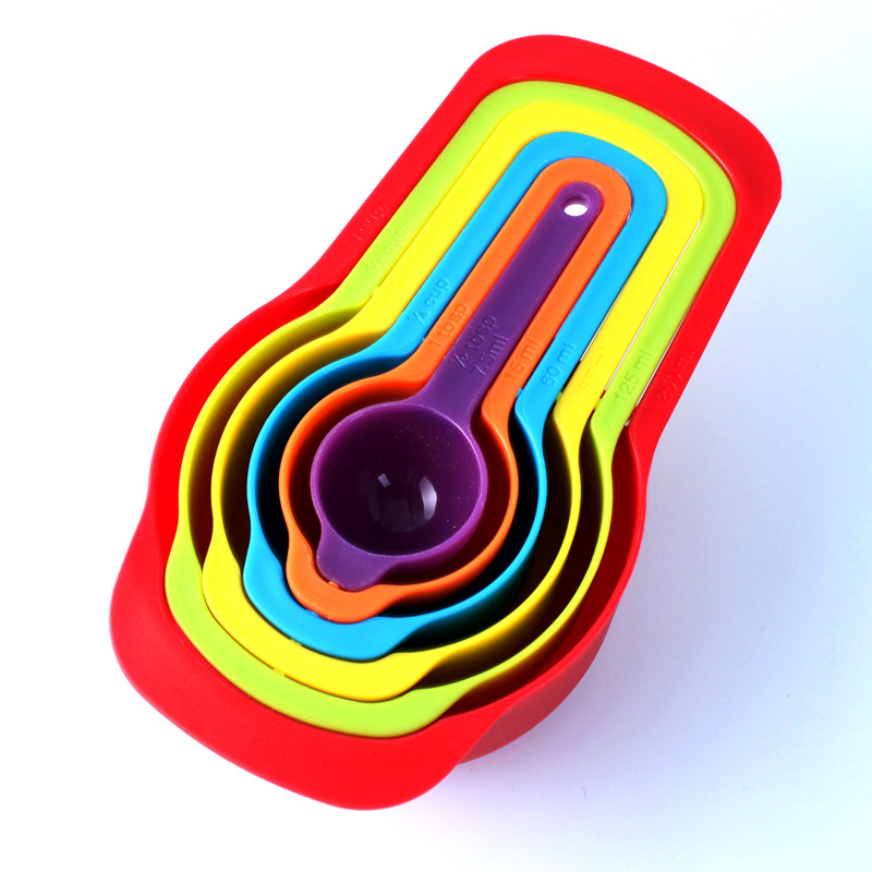 Measuring cup baking supplies, colored plastic measuring spoons, measuring cup set, flavored coffee, kitchen DIY measuring spoon six-piece set detail image 5