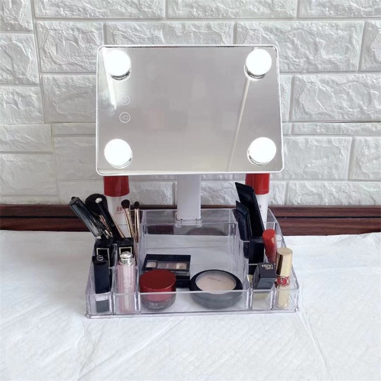 LED水晶灯泡方形4个灯泡 台式美容镜360度便携梳妆LED化妆镜带灯详情图5