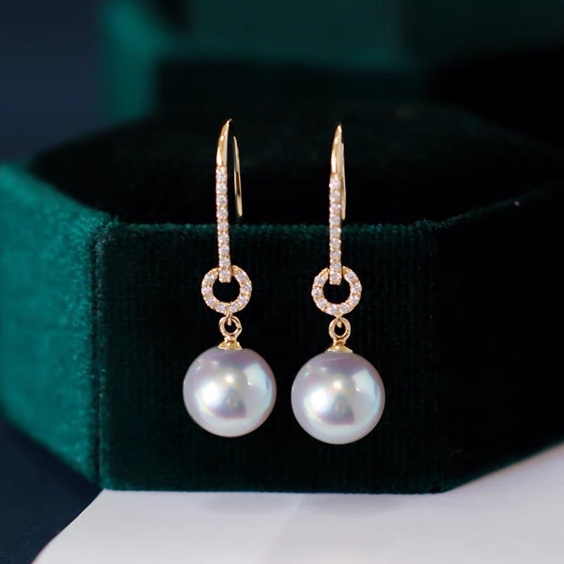 Diamond ear hooks, fashionable and trendy, classic pearl earrings, earrings and accessories for women