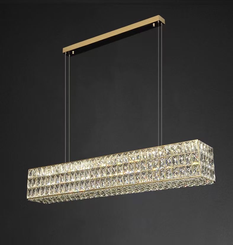 A light luxury crystal rectangular dining chandelier Application Scenario