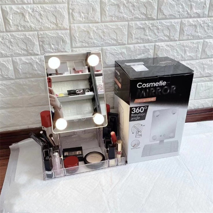 LED水晶灯泡方形4个灯泡 台式美容镜360度便携梳妆LED化妆镜带灯详情图3