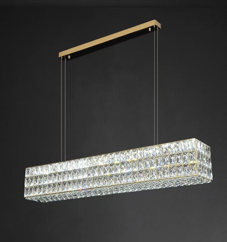 A light luxury crystal rectangular dining chandelier details Picture