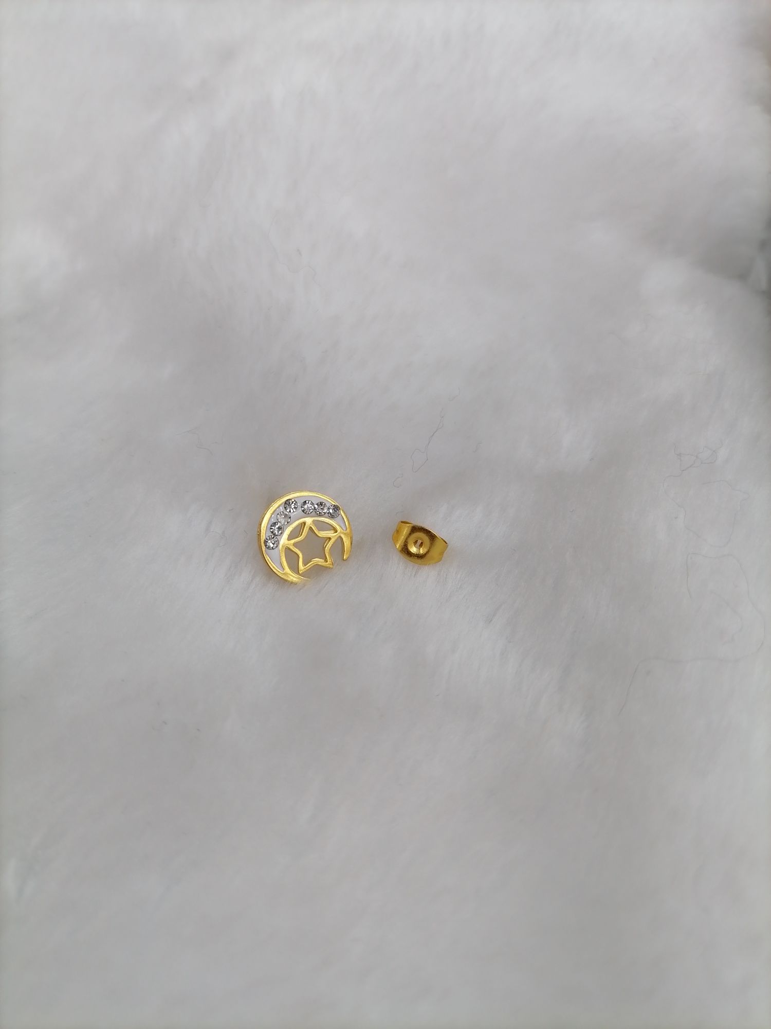 Titanium steel golden hollowed-out crescent ★ with drill ear studs detail image 2