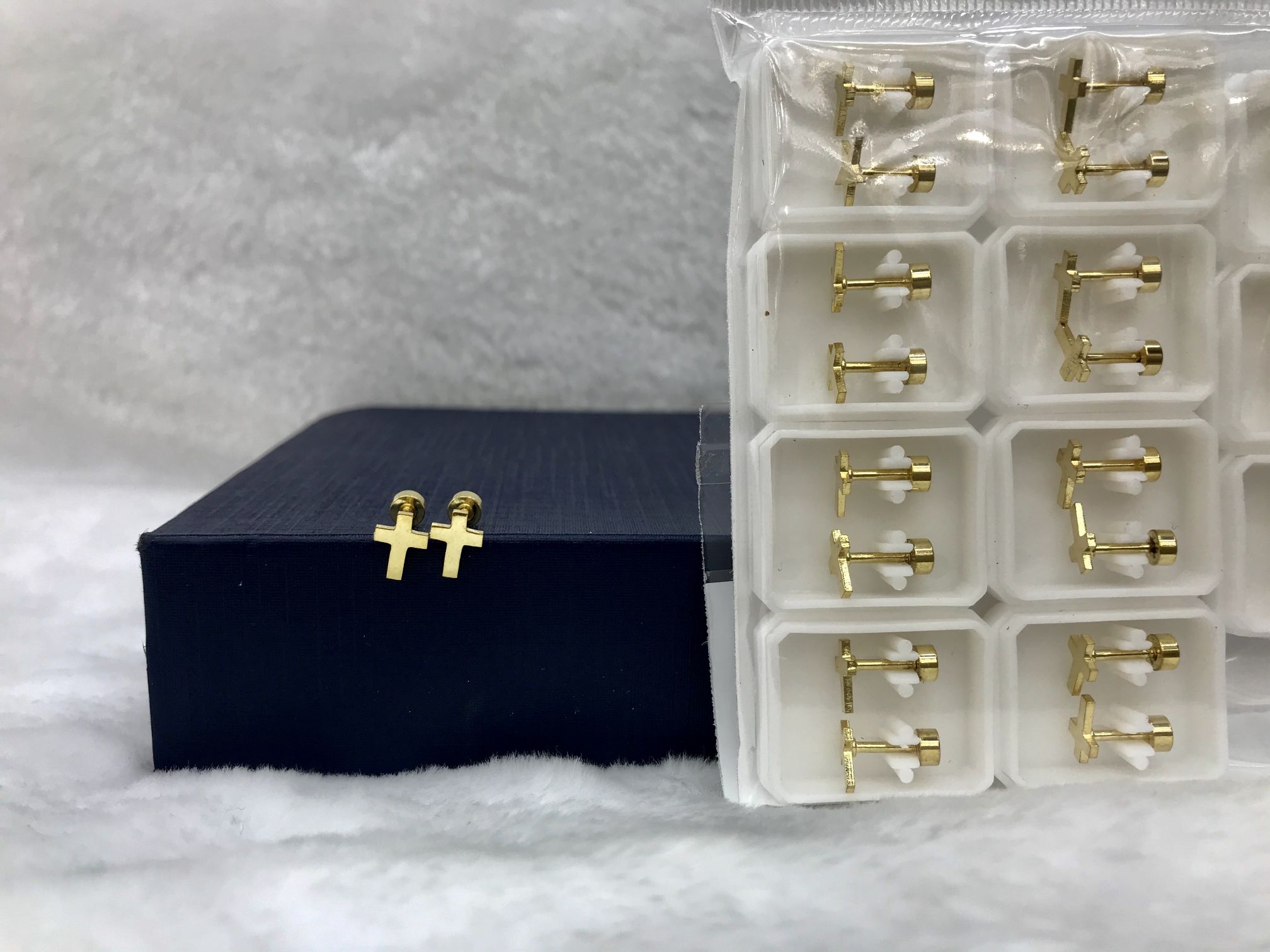 Titanium steel golden cross ear studs