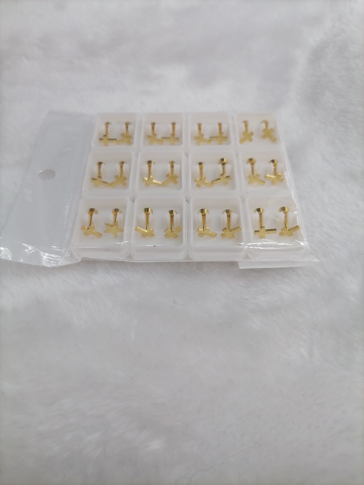 Titanium steel golden cross ear studs detail image 2
