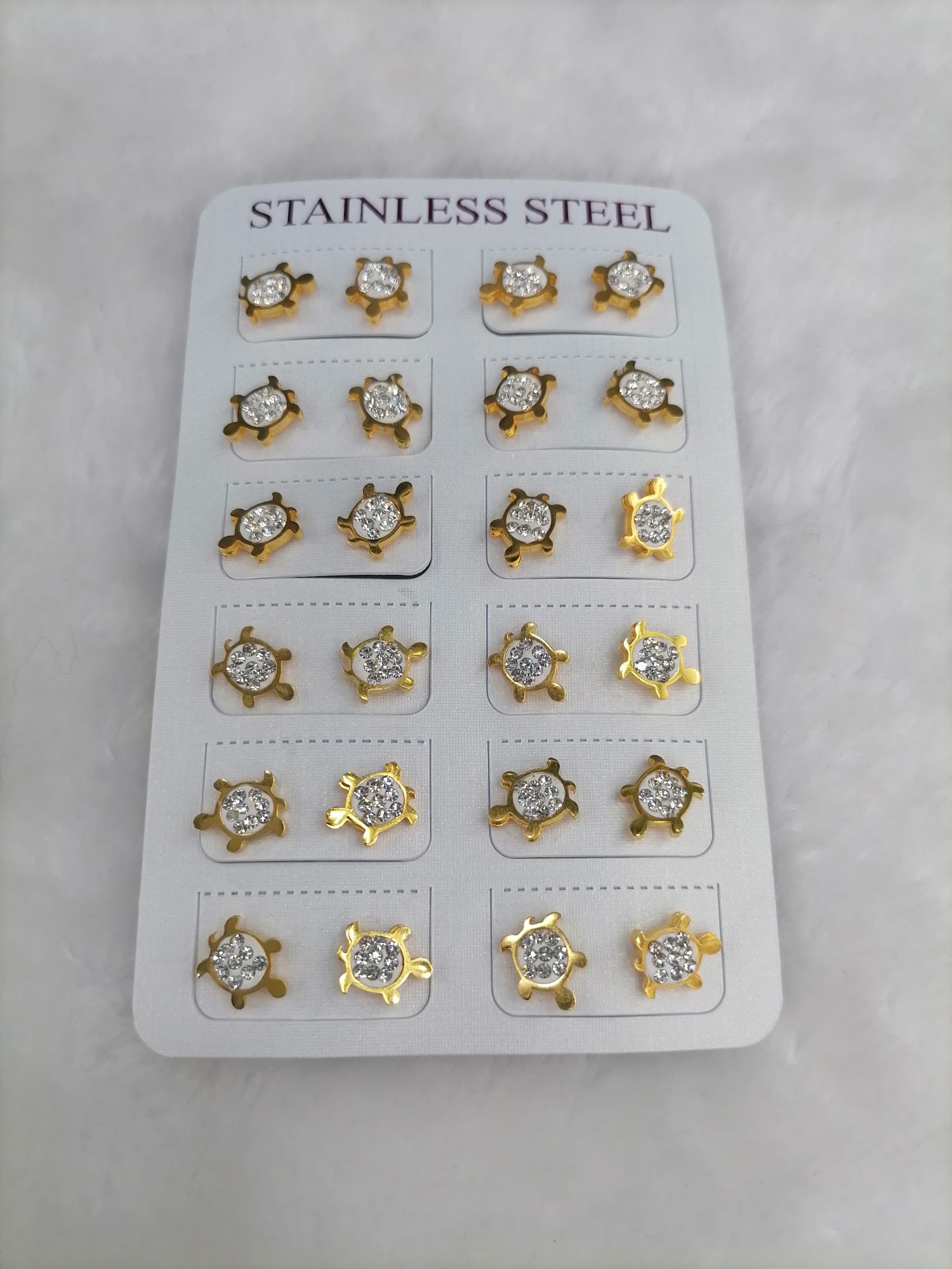 Titanium steel golden wealthy turtle with diamond ear studs